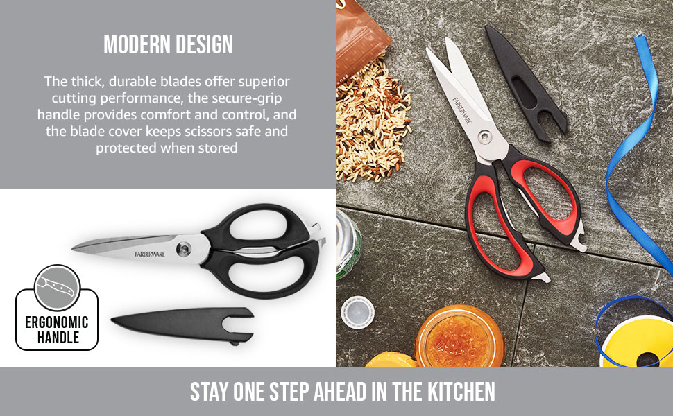 Farberware 4-in-1 Kitchen Shears, 2-Piece, Aqua and Gray