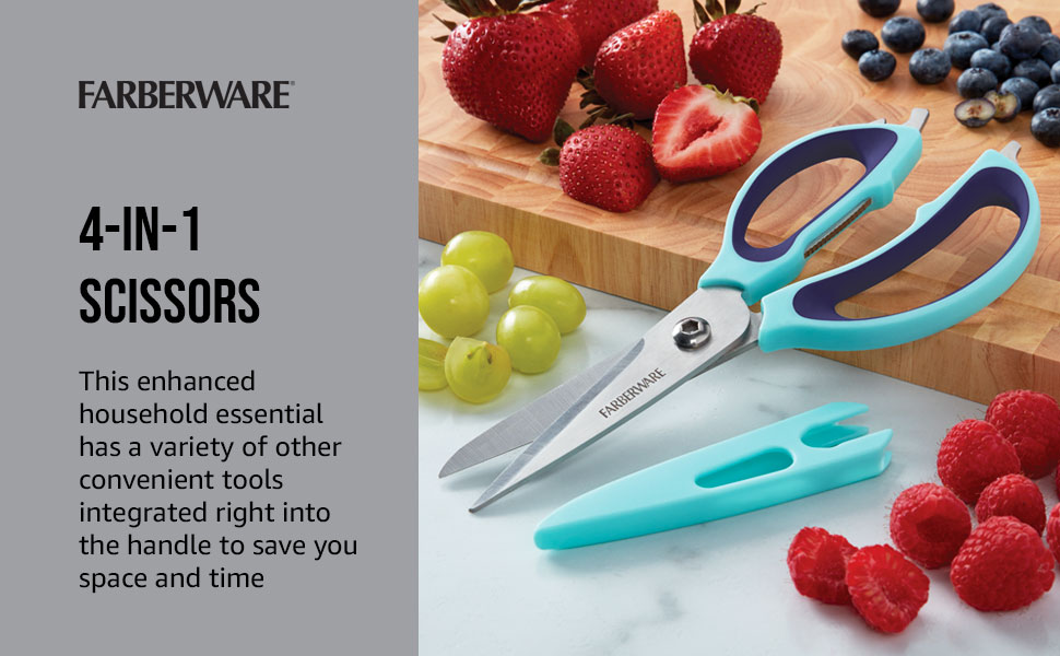 Farberware 4-in-1 Kitchen Shears, 2-Piece, Aqua and Gray