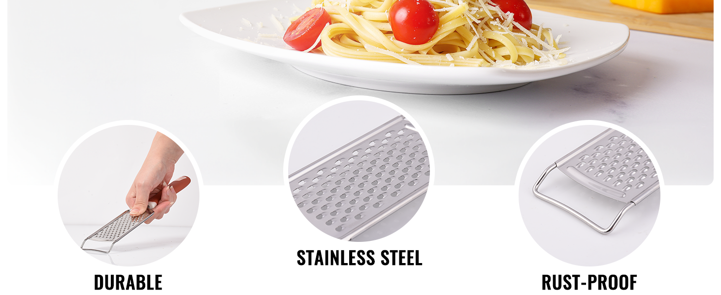 Zulay Kitchen Professional Cheese Grater Stainless Steel - Durable Rust-Proof Metal Lemon Zester Grater With Handle - Flat Handheld Grater For Cheese, Chocolate, Spices, And More - Black