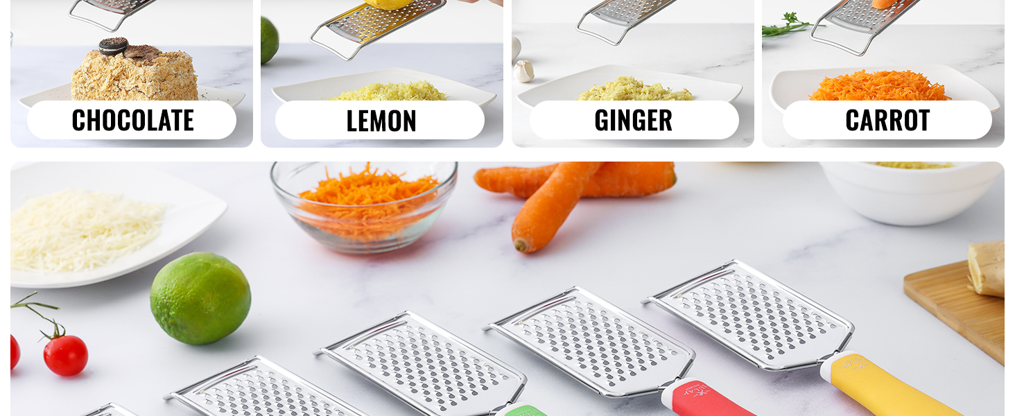 Zulay Kitchen Professional Cheese Grater Stainless Steel - Durable Rust-Proof Metal Lemon Zester Grater With Handle - Flat Handheld Grater For Cheese, Chocolate, Spices, And More - Black