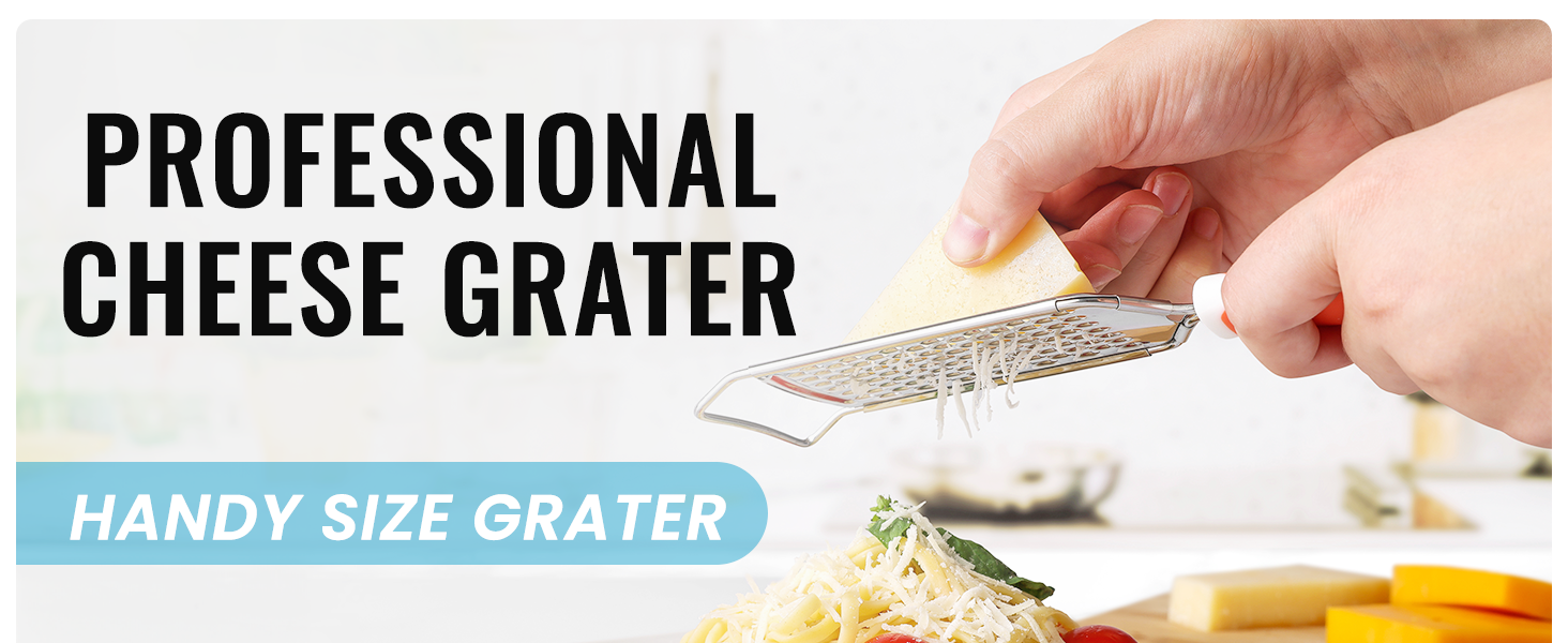 Zulay Kitchen Professional Cheese Grater Stainless Steel - Durable Rust-Proof Metal Lemon Zester Grater With Handle - Flat Handheld Grater For Cheese, Chocolate, Spices, And More - Black