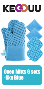 KEGOUU Oven Mitts and Pot Holders 6pcs Set, Kitchen Oven Glove High Heat Resistant 500 Degree Extra Long Oven Mitts and Potholder with Non-Slip Silicone Surface for Cooking (Grey)