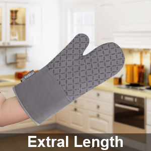 KEGOUU Oven Mitts and Pot Holders 6pcs Set, Kitchen Oven Glove High Heat Resistant 500 Degree Extra Long Oven Mitts and Potholder with Non-Slip Silicone Surface for Cooking (Grey)