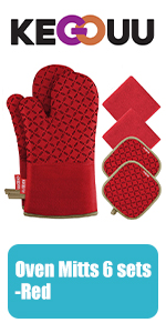 KEGOUU Oven Mitts and Pot Holders 6pcs Set, Kitchen Oven Glove High Heat Resistant 500 Degree Extra Long Oven Mitts and Potholder with Non-Slip Silicone Surface for Cooking (Grey)