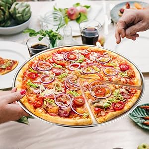 P&P CHEF Pizza Pan Bakeware for Home Kitchen, Stainless Steel Pizza Tray for Baking Pizza, Healthy & Reusable & Easy Clean, Oven & Freezer Safe, 12 Inch & Silver