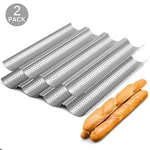 Tiawudi 2 Pack Nonstick Perforated Baguette Pan 15