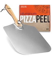 Pizza Peel with Cutter - 12 x 14-inch Metal Turning Peel, 14'' Pizza Cutter with Blade Cover - Premium Pizza Spatula Paddle, Pizza Oven Accessories Compatible with Ooni, Blackstone, Gozney
