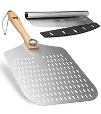 Pizza Peel with Cutter - 12 x 14-inch Metal Turning Peel, 14'' Pizza Cutter with Blade Cover - Premium Pizza Spatula Paddle, Pizza Oven Accessories Compatible with Ooni, Blackstone, Gozney