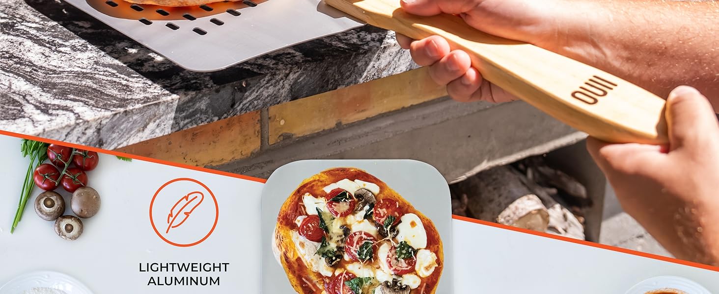 Pizza Peel with Cutter - 12 x 14-inch Metal Turning Peel, 14'' Pizza Cutter with Blade Cover - Premium Pizza Spatula Paddle, Pizza Oven Accessories Compatible with Ooni, Blackstone, Gozney