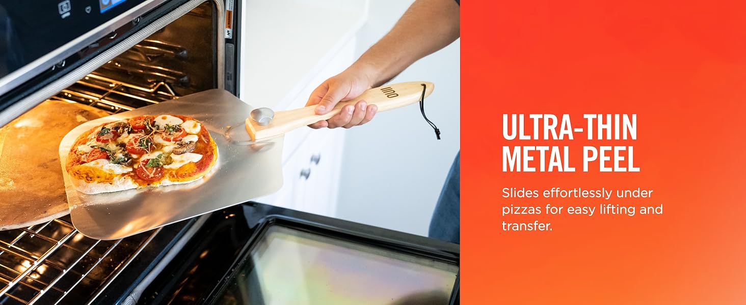 Pizza Peel with Cutter - 12 x 14-inch Metal Turning Peel, 14'' Pizza Cutter with Blade Cover - Premium Pizza Spatula Paddle, Pizza Oven Accessories Compatible with Ooni, Blackstone, Gozney