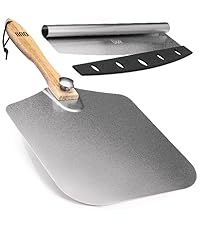 Pizza Peel with Cutter - 12 x 14-inch Metal Turning Peel, 14'' Pizza Cutter with Blade Cover - Premium Pizza Spatula Paddle, Pizza Oven Accessories Compatible with Ooni, Blackstone, Gozney