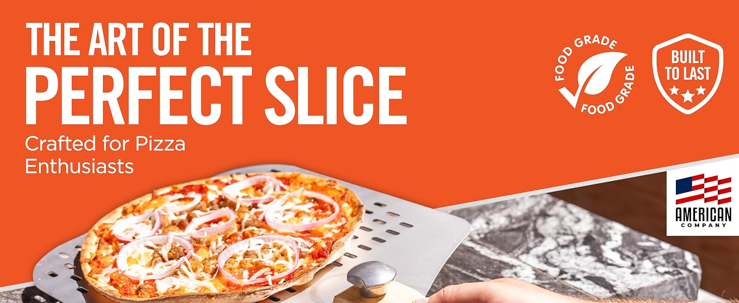 Pizza Peel with Cutter - 12 x 14-inch Metal Turning Peel, 14'' Pizza Cutter with Blade Cover - Premium Pizza Spatula Paddle, Pizza Oven Accessories Compatible with Ooni, Blackstone, Gozney