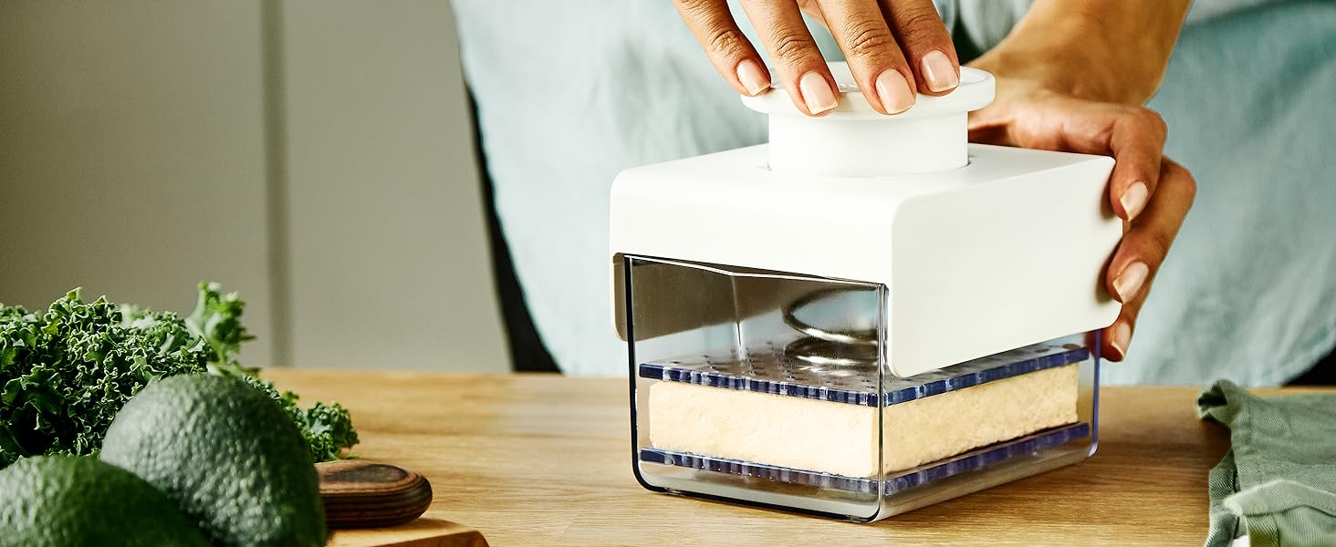 TofuBud Tofu Press - Presser for Firm or Extra Firm Tofu - Dishwasher Safe with Water Drainer - Made from Durable Sustainable Materials - Perfect for Vegan Cooking - Healthy Recipes Cookbook Included