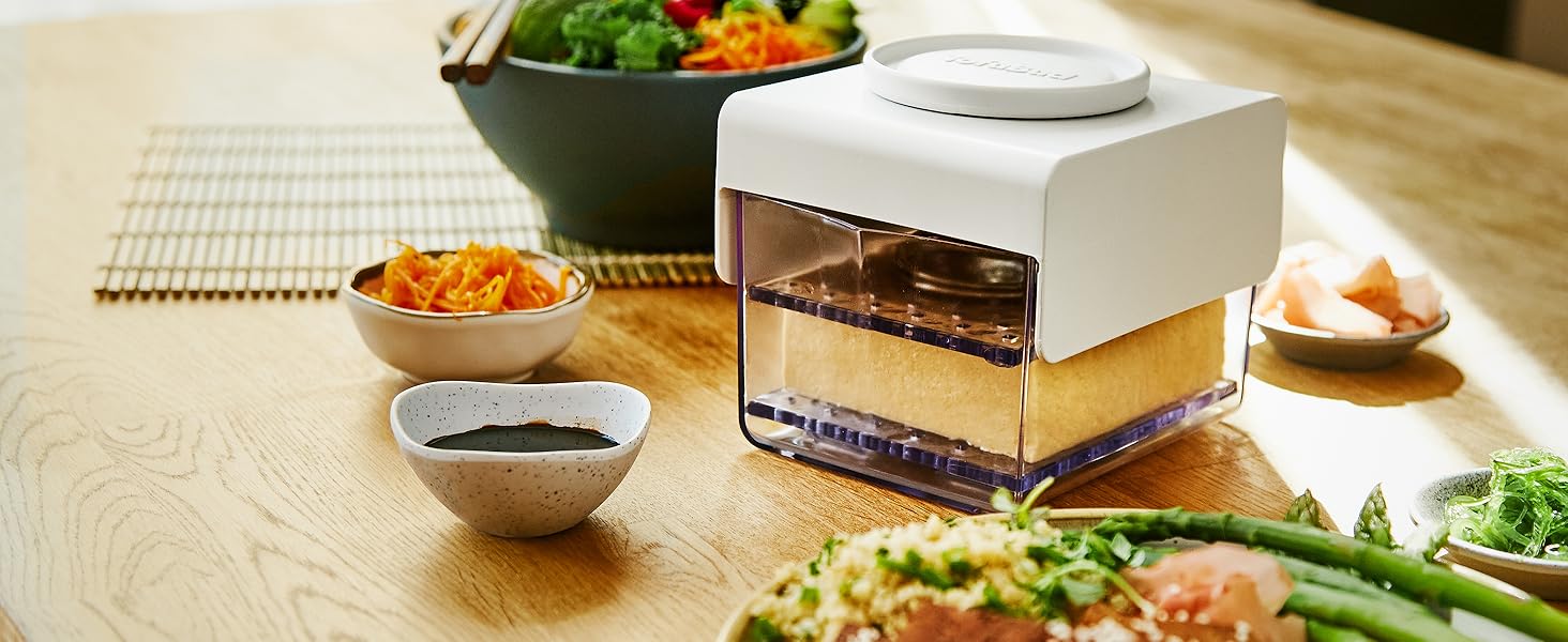 TofuBud Tofu Press - Presser for Firm or Extra Firm Tofu - Dishwasher Safe with Water Drainer - Made from Durable Sustainable Materials - Perfect for Vegan Cooking - Healthy Recipes Cookbook Included