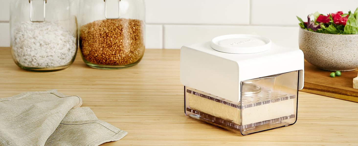 TofuBud Tofu Press - Presser for Firm or Extra Firm Tofu - Dishwasher Safe with Water Drainer - Made from Durable Sustainable Materials - Perfect for Vegan Cooking - Healthy Recipes Cookbook Included