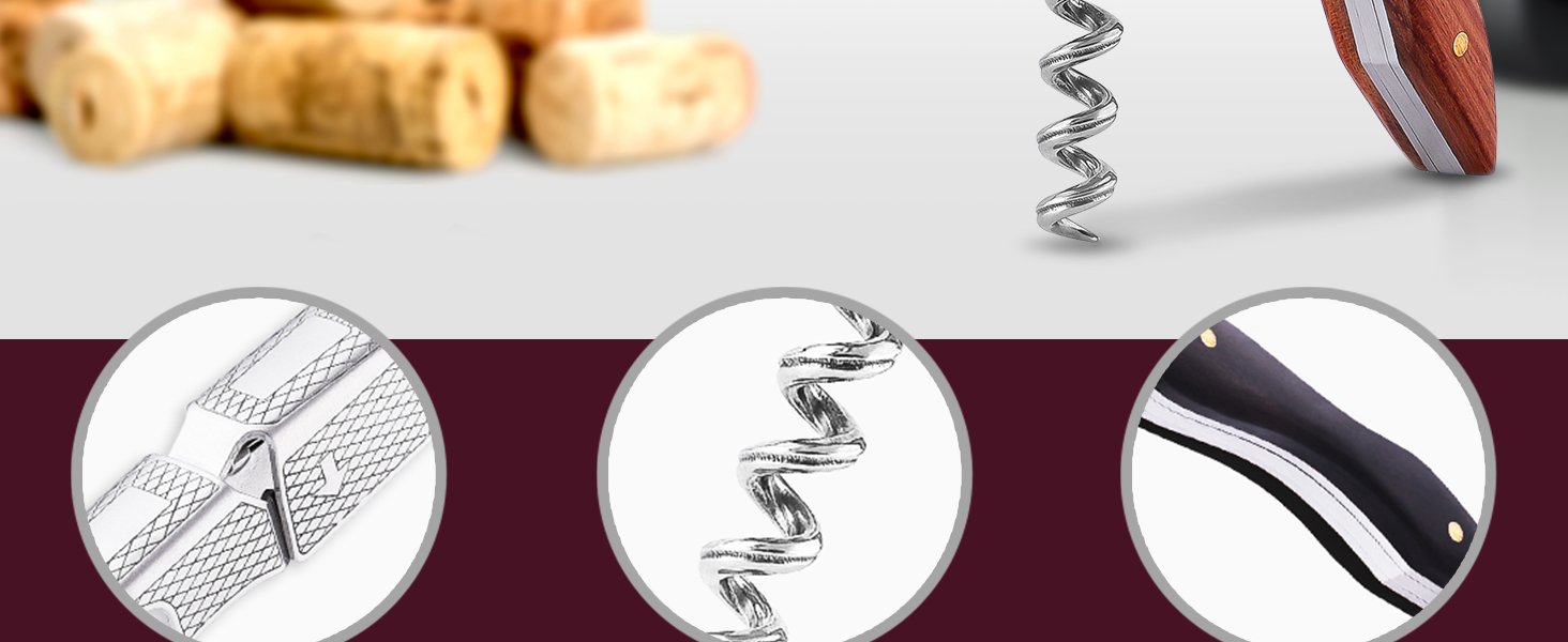 Zulay Kitchen Corkscrew Wine Opener - Premium 420 Stainless Steel & Rosewood Wine Bottle Opener - Double Hinged Opener with Foil Cutter & Cap Remover - Rosewood