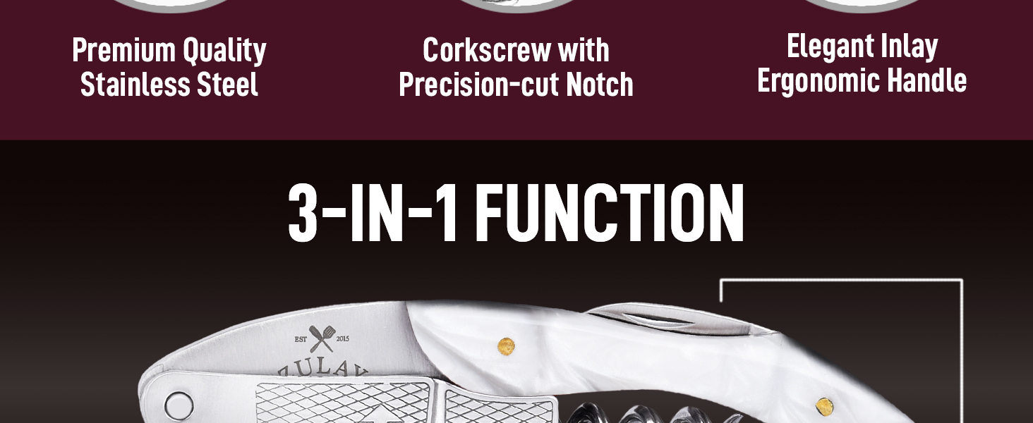 Zulay Kitchen Corkscrew Wine Opener - Premium 420 Stainless Steel & Rosewood Wine Bottle Opener - Double Hinged Opener with Foil Cutter & Cap Remover - Rosewood