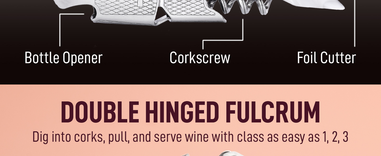 Zulay Kitchen Corkscrew Wine Opener - Premium 420 Stainless Steel & Rosewood Wine Bottle Opener - Double Hinged Opener with Foil Cutter & Cap Remover - Rosewood