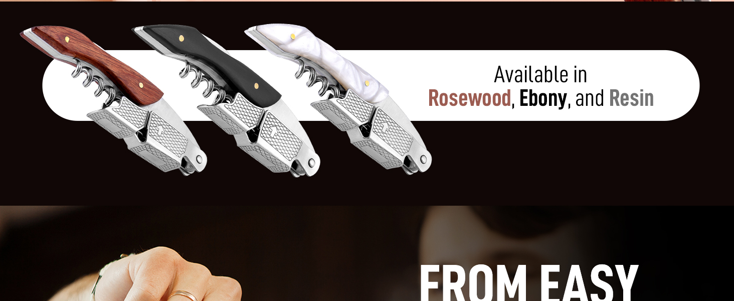 Zulay Kitchen Corkscrew Wine Opener - Premium 420 Stainless Steel & Rosewood Wine Bottle Opener - Double Hinged Opener with Foil Cutter & Cap Remover - Rosewood