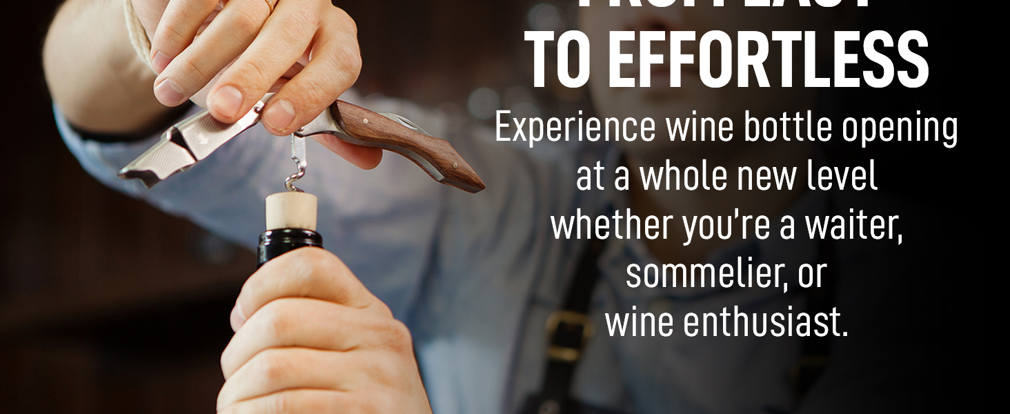 Zulay Kitchen Corkscrew Wine Opener - Premium 420 Stainless Steel & Rosewood Wine Bottle Opener - Double Hinged Opener with Foil Cutter & Cap Remover - Rosewood