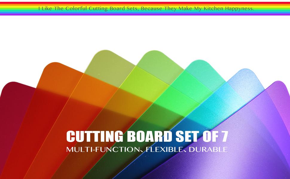 Fotouzy Plastic Cutting Boards for Kitchen, Flexible Cutting Mats Set of 7, BPA-Free, Non-Porous, Dishwasher Safe, 15x12 In, 7 Translucent Colors