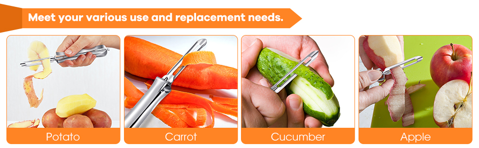 Mudder 5 Pieces Vegetable Fruit Peelers Stainless Steel Rotary Peelers Carrots Potatoes Peeling Tools for Home and Kitchen, with Ergonomic Safety and Control Handle