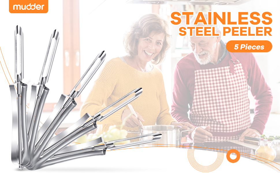 Mudder 5 Pieces Vegetable Fruit Peelers Stainless Steel Rotary Peelers Carrots Potatoes Peeling Tools for Home and Kitchen, with Ergonomic Safety and Control Handle