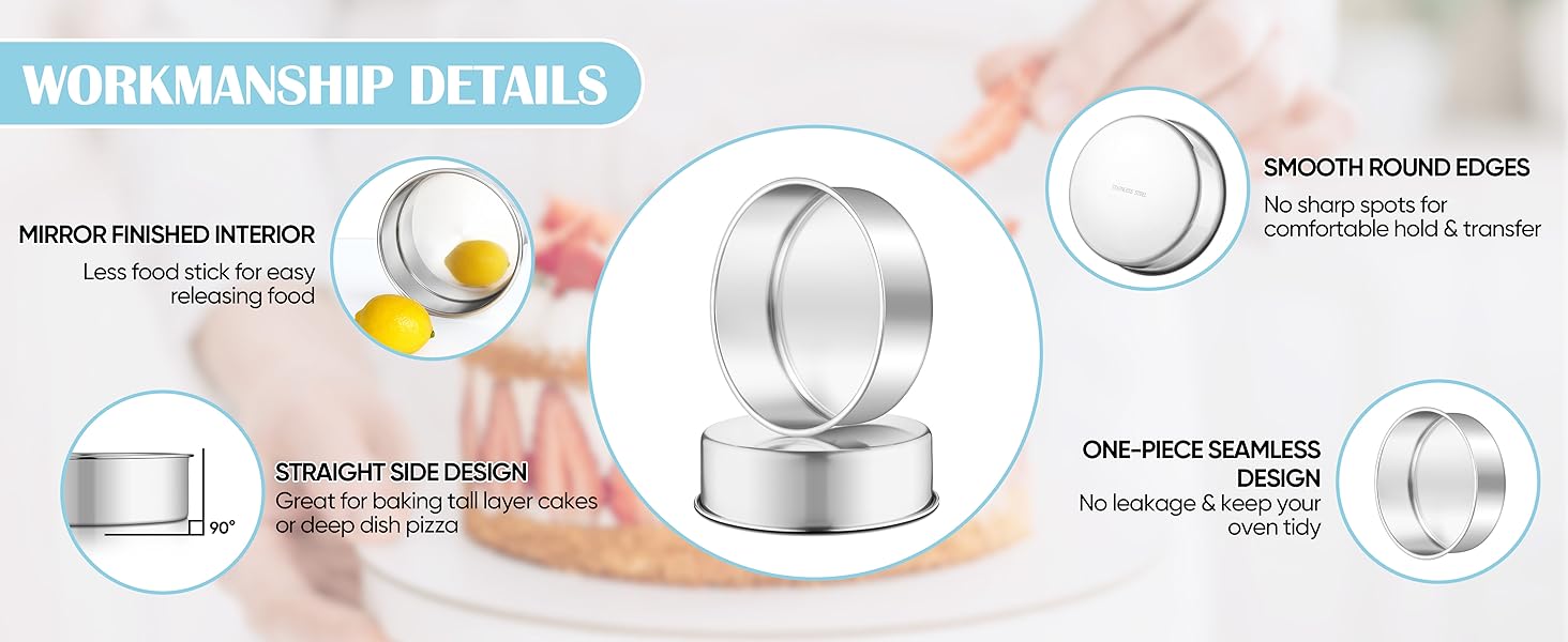 TeamFar 6 Inch Cake Pan, Round Smash Cake Pan Tier Baking Pans Set Stainless Steel, Fit in Pot Pressure Cooker Air Fryer, Healthy & Non-Toxic, Mirror Finish & Sturdy, Oven & Dishwasher Safe - Set of 3