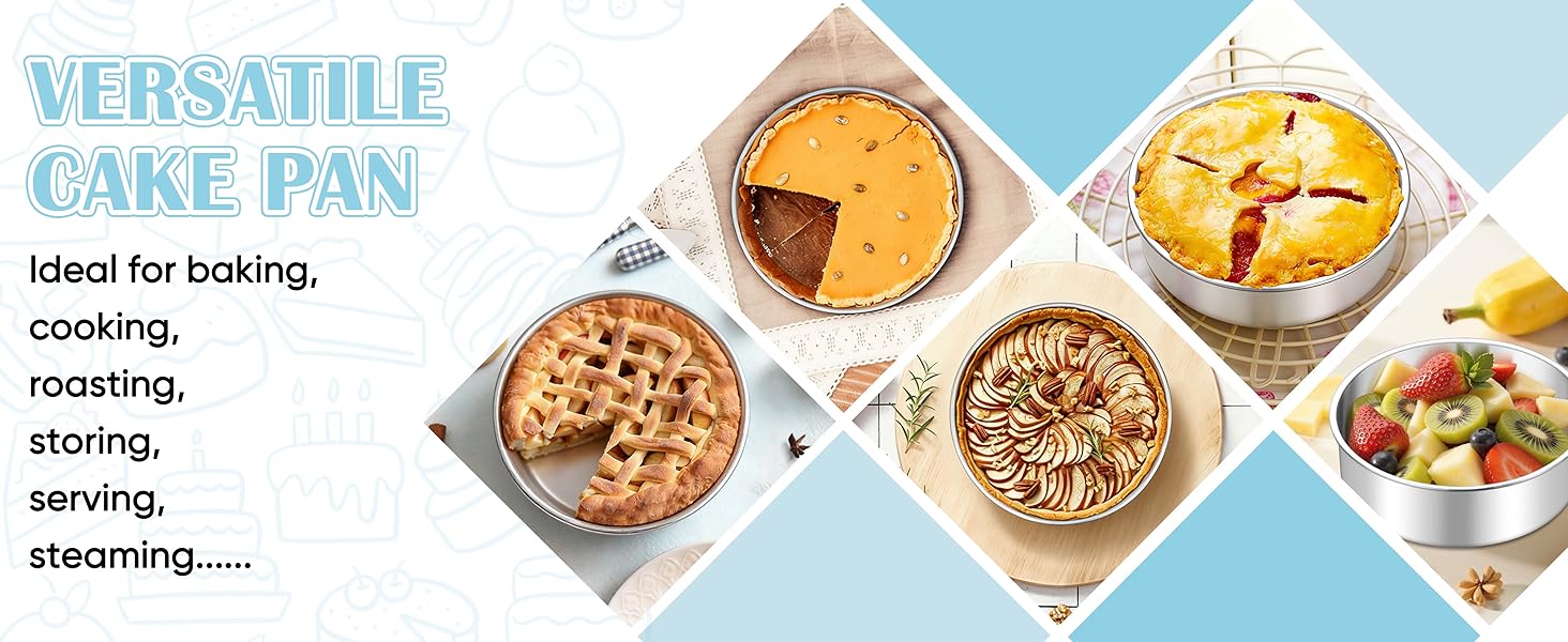 TeamFar 6 Inch Cake Pan, Round Smash Cake Pan Tier Baking Pans Set Stainless Steel, Fit in Pot Pressure Cooker Air Fryer, Healthy & Non-Toxic, Mirror Finish & Sturdy, Oven & Dishwasher Safe - Set of 3