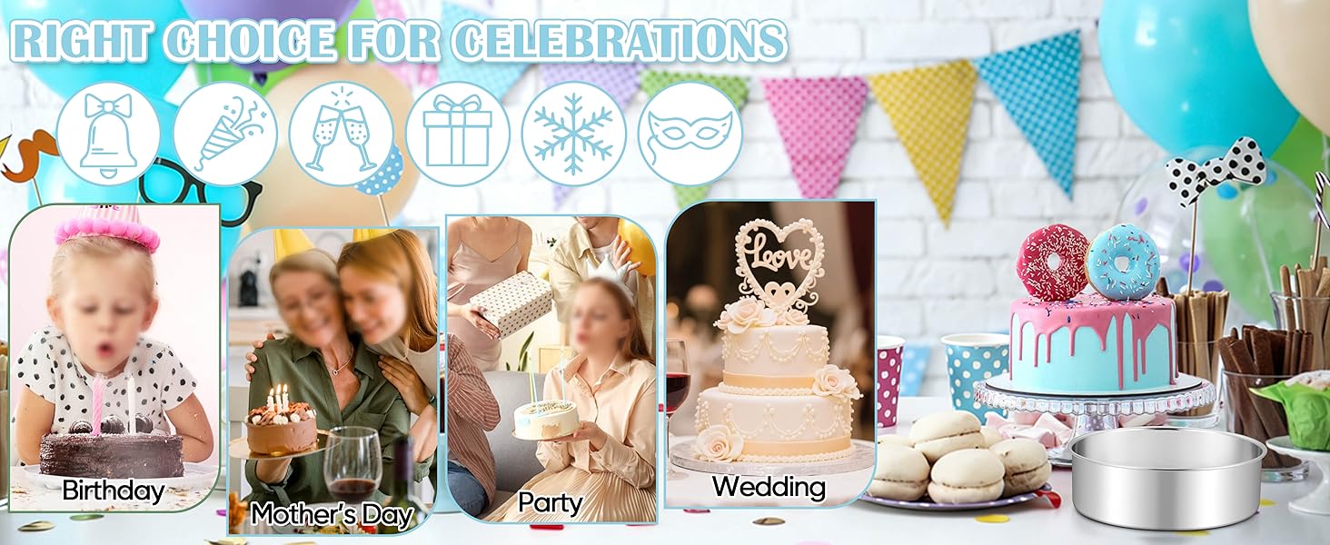 TeamFar 6 Inch Cake Pan, Round Smash Cake Pan Tier Baking Pans Set Stainless Steel, Fit in Pot Pressure Cooker Air Fryer, Healthy & Non-Toxic, Mirror Finish & Sturdy, Oven & Dishwasher Safe - Set of 3