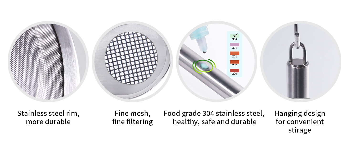 Newness Fine Mesh Skimmer Spoon, Professional 304 Stainless Steel Hot Pot Fat Strainer for Oil Filter Skimming Grease and Foam, Durable Multi-Functional Kitchen Cooking Mesh Food Strainer Ladle-3 Pack