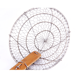 Stainless Steel Spider Strainer Asian Kitchen Wire Food Cooking Skimmer With Natural Bamboo Handle, 7-Inch, Hand-Made