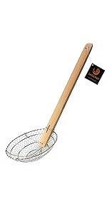 Stainless Steel Spider Strainer Asian Kitchen Wire Food Cooking Skimmer With Natural Bamboo Handle, 7-Inch, Hand-Made