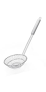 Stainless Steel Spider Strainer Asian Kitchen Wire Food Cooking Skimmer With Natural Bamboo Handle, 7-Inch, Hand-Made