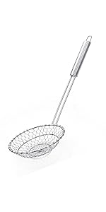 Stainless Steel Spider Strainer Asian Kitchen Wire Food Cooking Skimmer With Natural Bamboo Handle, 7-Inch, Hand-Made