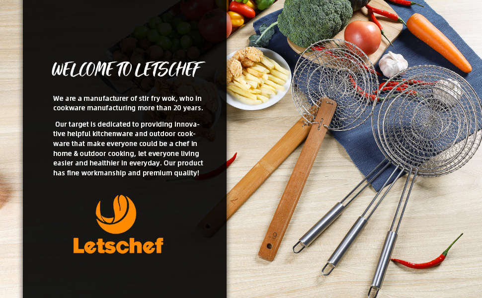 Stainless Steel Spider Strainer Asian Kitchen Wire Food Cooking Skimmer With Natural Bamboo Handle, 7-Inch, Hand-Made