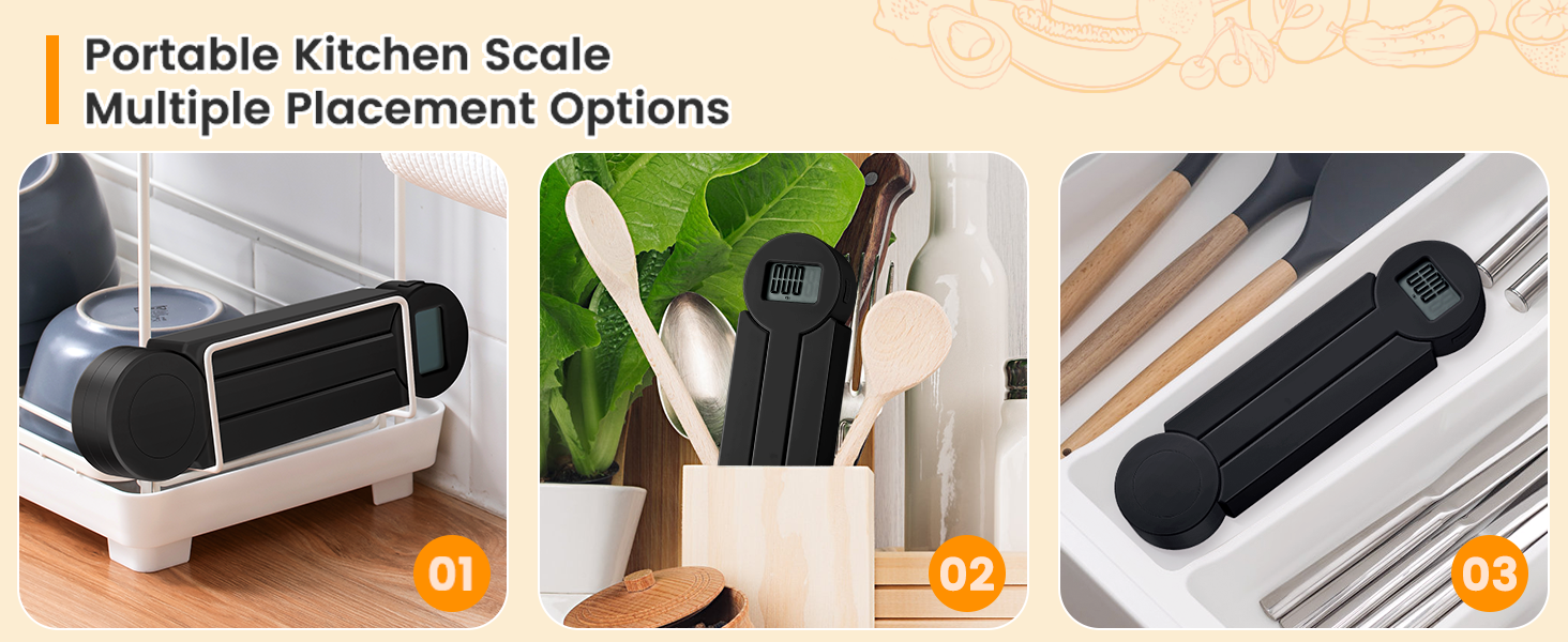 Folding Digital Kitchen Scale, Highly Accurate Compact Portable Food Scale with LCD Display, Auto Power Off and Tare Features, for Measuring Intake of Healthy Eating People (Black)