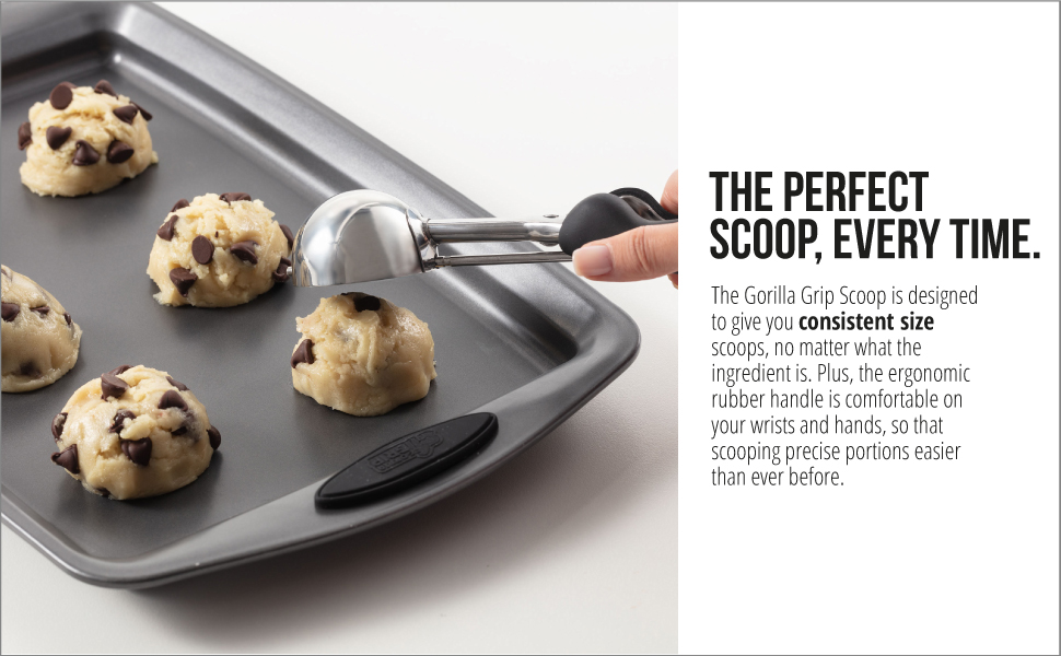 GORILLA GRIP BPA-Free 304 Stainless Steel Cookie Scoop, 3 TBSP Scooper #20, Soft Grip Handle, Easy Food Release, Create Even Portions, Multipurpose Kitchen Melon Baller, Meatball Spring Scoops, Mint