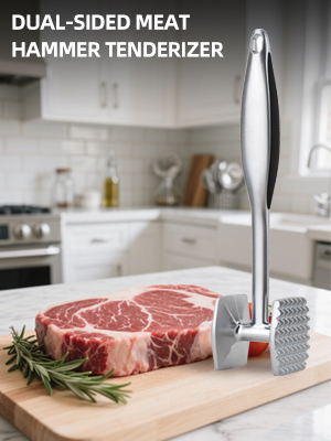 Aliglow Meat Tenderizer Hammer Tool Pounder For Tenderizing Steak Beef Poultry, Heavy Duty Dual-Sided Mallet with Soft Grip Handle - Multifunctional Kitchen Beater for Chicken,Fish, Baking