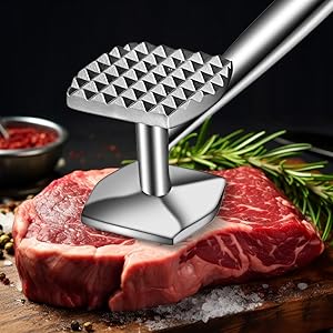 Aliglow Meat Tenderizer Hammer Tool Pounder For Tenderizing Steak Beef Poultry, Heavy Duty Dual-Sided Mallet with Soft Grip Handle - Multifunctional Kitchen Beater for Chicken,Fish, Baking