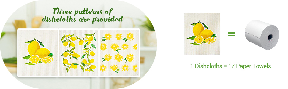 Boao Set of 6 Lemon Kitchen Dishcloths Cleaning Cloths Absorbent Cloth No Odor Reusable Dish Towel for Kitchen, Hand, Counter Wipes Practical Gifts