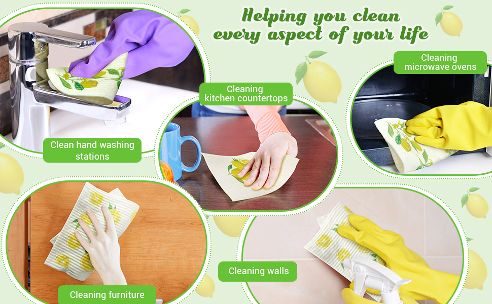 Boao Set of 6 Lemon Kitchen Dishcloths Cleaning Cloths Absorbent Cloth No Odor Reusable Dish Towel for Kitchen, Hand, Counter Wipes Practical Gifts