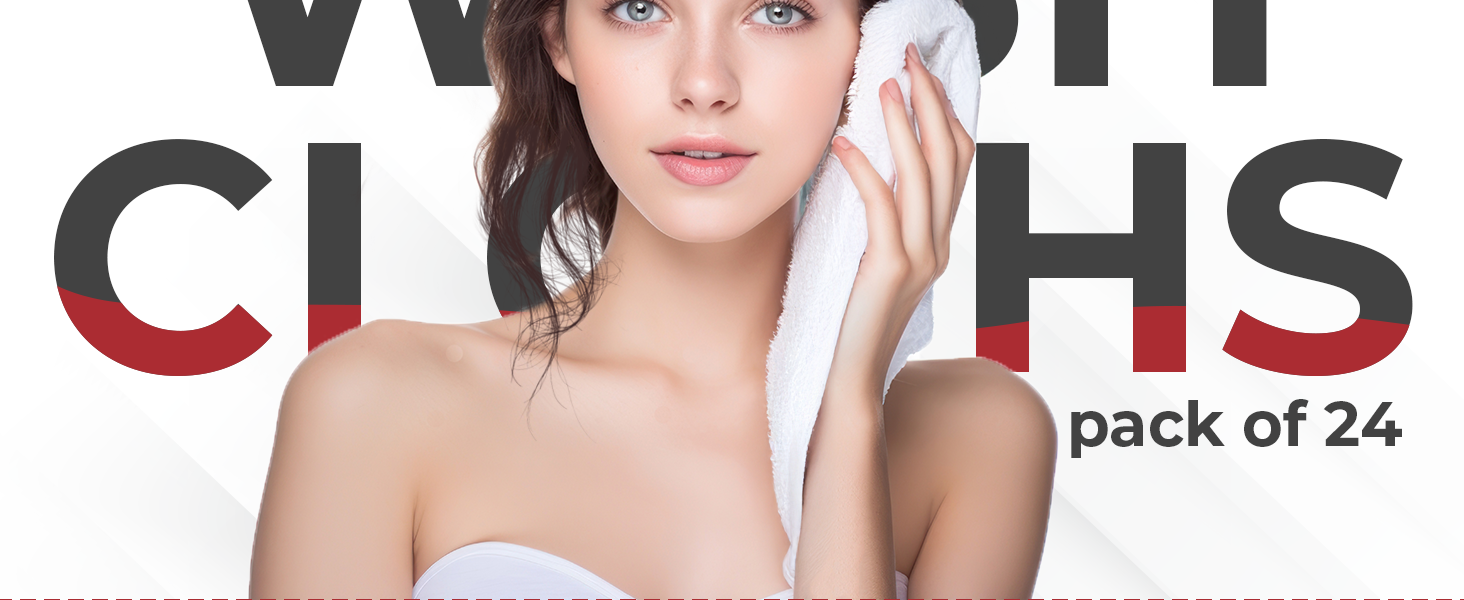 DAN RIVER 24 Pack Wash Cloths for Showering [12x12] - 100% Cotton Washcloths Premium Quality Flannel Face Cloths for Bathroom, Highly Absorbent and Soft Feel Wash Clothes, White