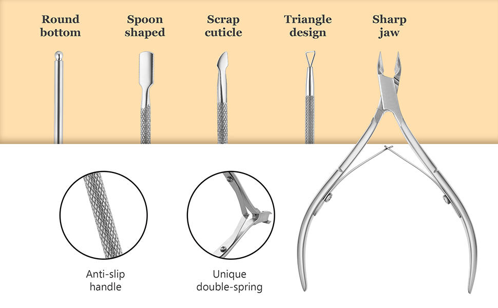 YINYIN Cuticle Trimmer with Cuticle Pusher and Cutter, Professional Stainless Steel Nippers, Cutter Clippers, Cuticle Remover, Pedicure Manicure Tools for Fingernails and Toenails, Sliver