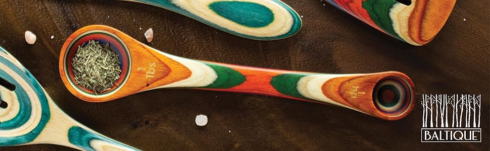 Totally Bamboo Baltique Marrakesh Collection 2 in 1 Wooden Measuring Spoon with Tablespoon and Teaspoon Measurements