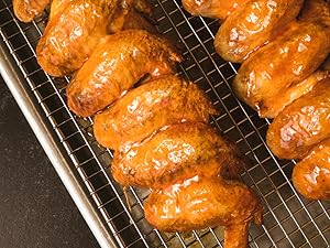 Commercial Quality Cookie Sheet and Rack - Aluminum Half Sheet Baking Pan and Stainless Steel Cooling Rack Set 13x18 Rust & Warp Resistant, Heavy Duty