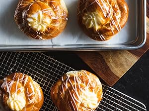 Commercial Quality Cookie Sheet and Rack - Aluminum Half Sheet Baking Pan and Stainless Steel Cooling Rack Set 13x18 Rust & Warp Resistant, Heavy Duty