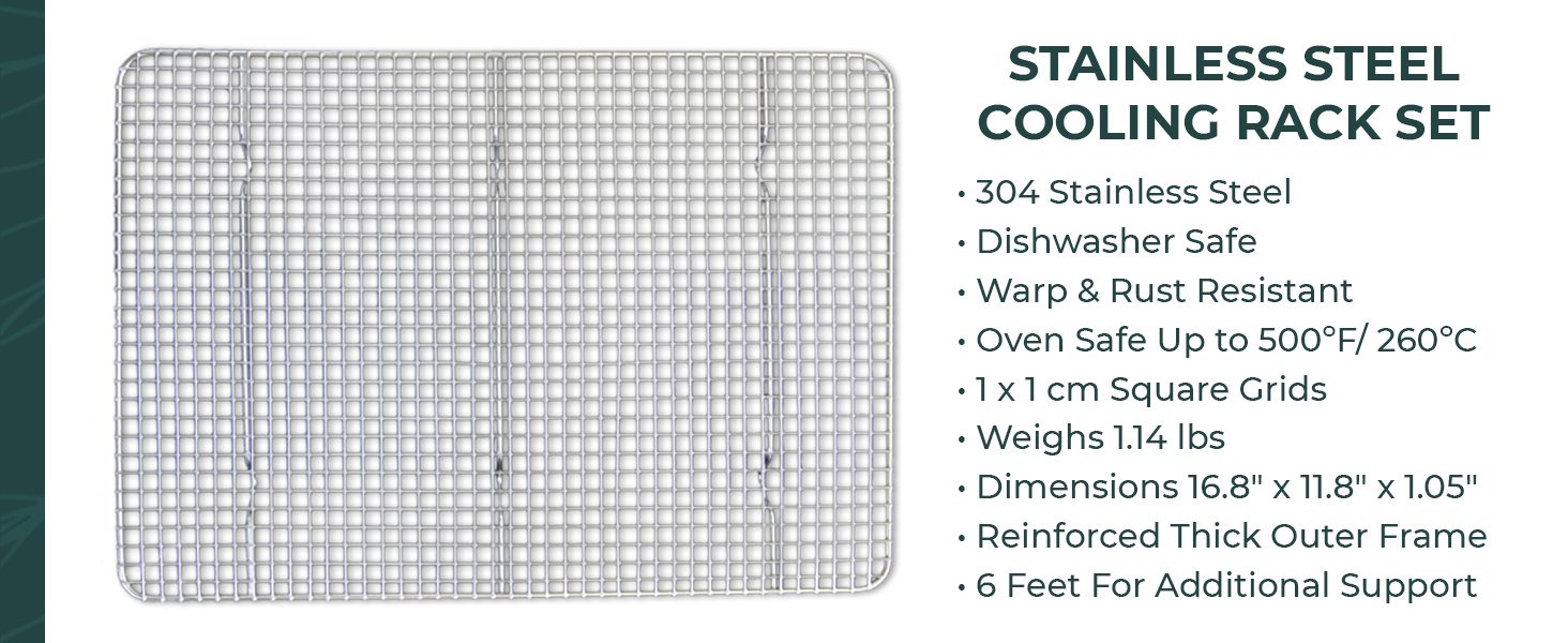 Commercial Quality Cookie Sheet and Rack - Aluminum Half Sheet Baking Pan and Stainless Steel Cooling Rack Set 13x18 Rust & Warp Resistant, Heavy Duty