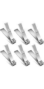 Mudder 6 Pcs Silver Large Nail Clippers Stainless Steel Ultra Sharp Sturdy Fingernail and Toenail Clipper Cutters Straight Edge Toenails Nail Trimmer Cutters for Men Women Thick Nails Anti-slip Handle