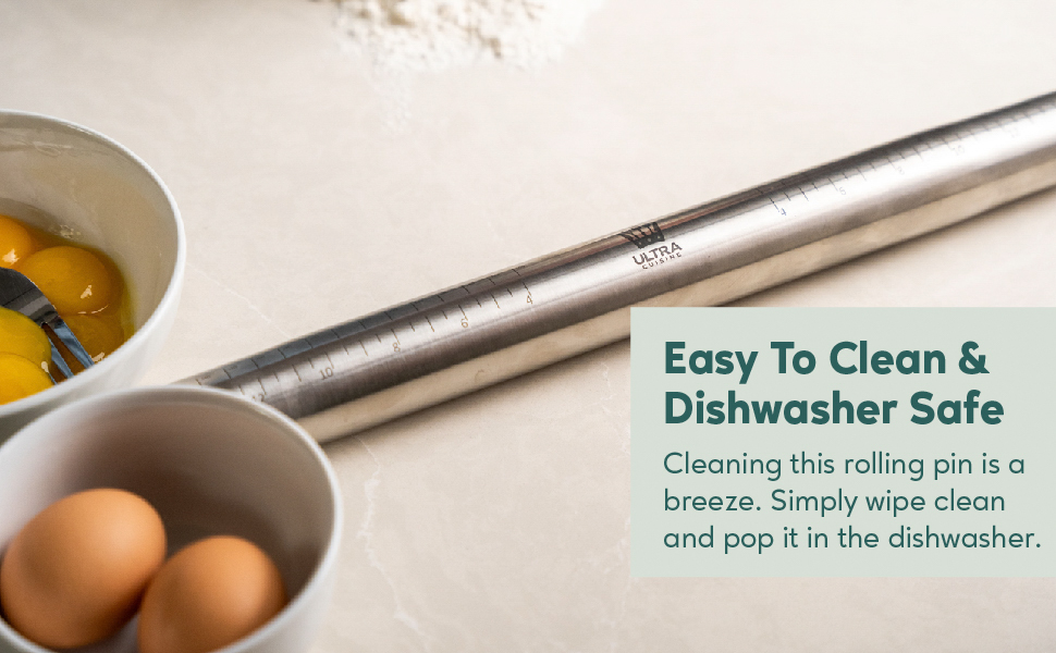 Ultra Cuisine French Rolling Pin for Baking – Tapered Stainless Steel Design with Measurements, Professional or Home Use with Pizza, Cookie, & Pastry Dough, or Fondant and Pie Crust – Dishwasher-Safe